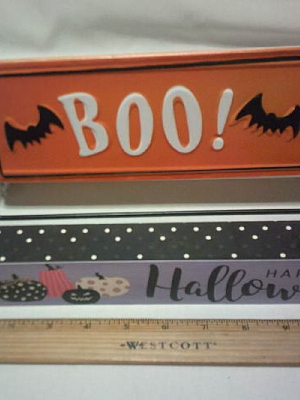 2 NEW METAL & HANGING WOOD HALLOWEEN SIGNS DECOR SPINNER SIGN BOO! SPOOKY 🎃